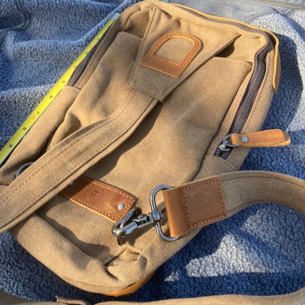 United Leather Canvas Sling Bag Brown NWOT - Picture 4 of 16